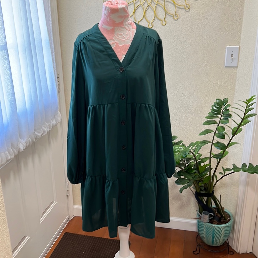 Maternity Bishop Sleeve Ruffle
Hem Smock Dress